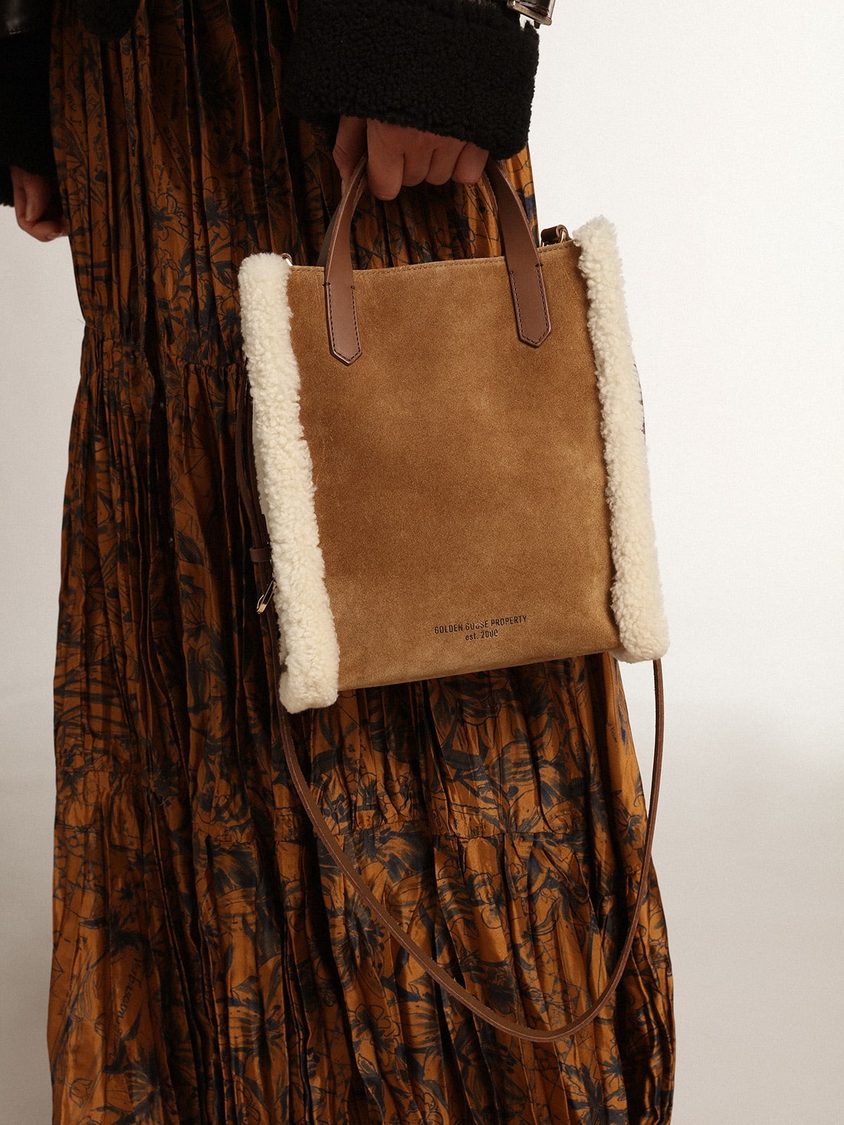 Mini California Bag in suede leather with shearling trim - 3