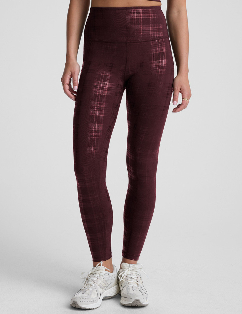 BEYOND YOGA Plaid Foil Burgundy High Waisted Midi Legging outlook