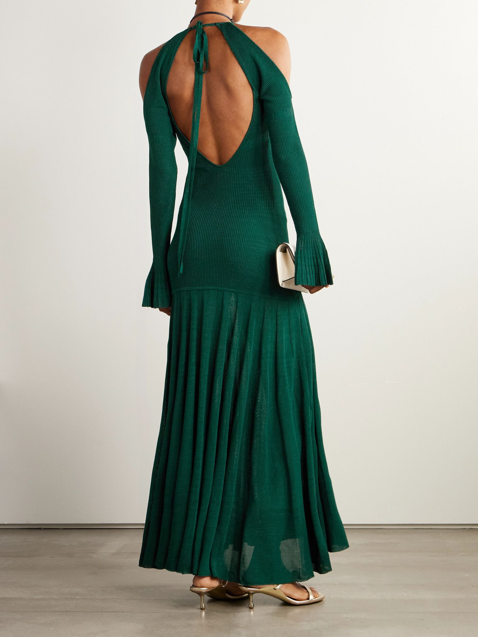 Cutout ribbed-knit maxi dress Dark green - 3