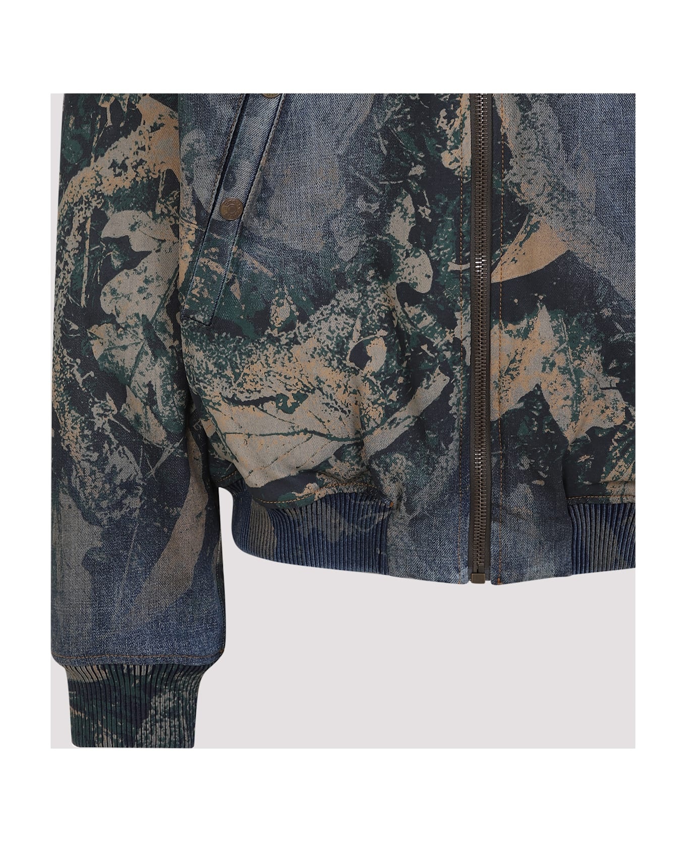 Denim Bomb Jacket With Camo Details - 5