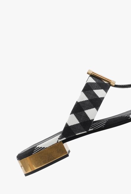 Leather and canvas Sofia sandals with a black and white gingham print - 6