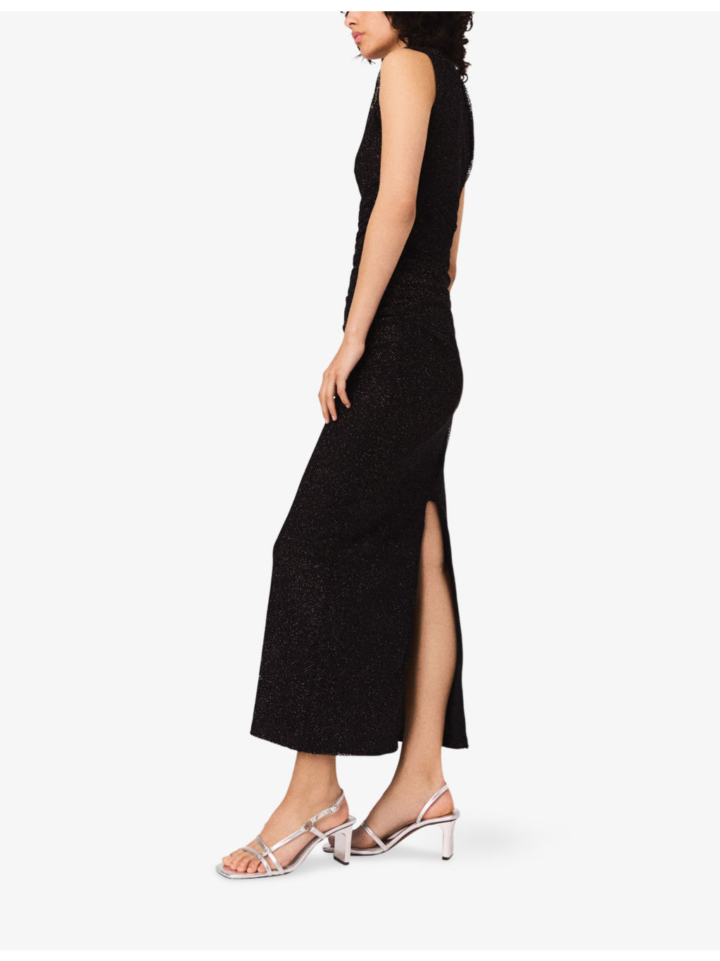 Rhinestone-Embellished Asymmetric Stretch-Knit Maxi Dress - 3