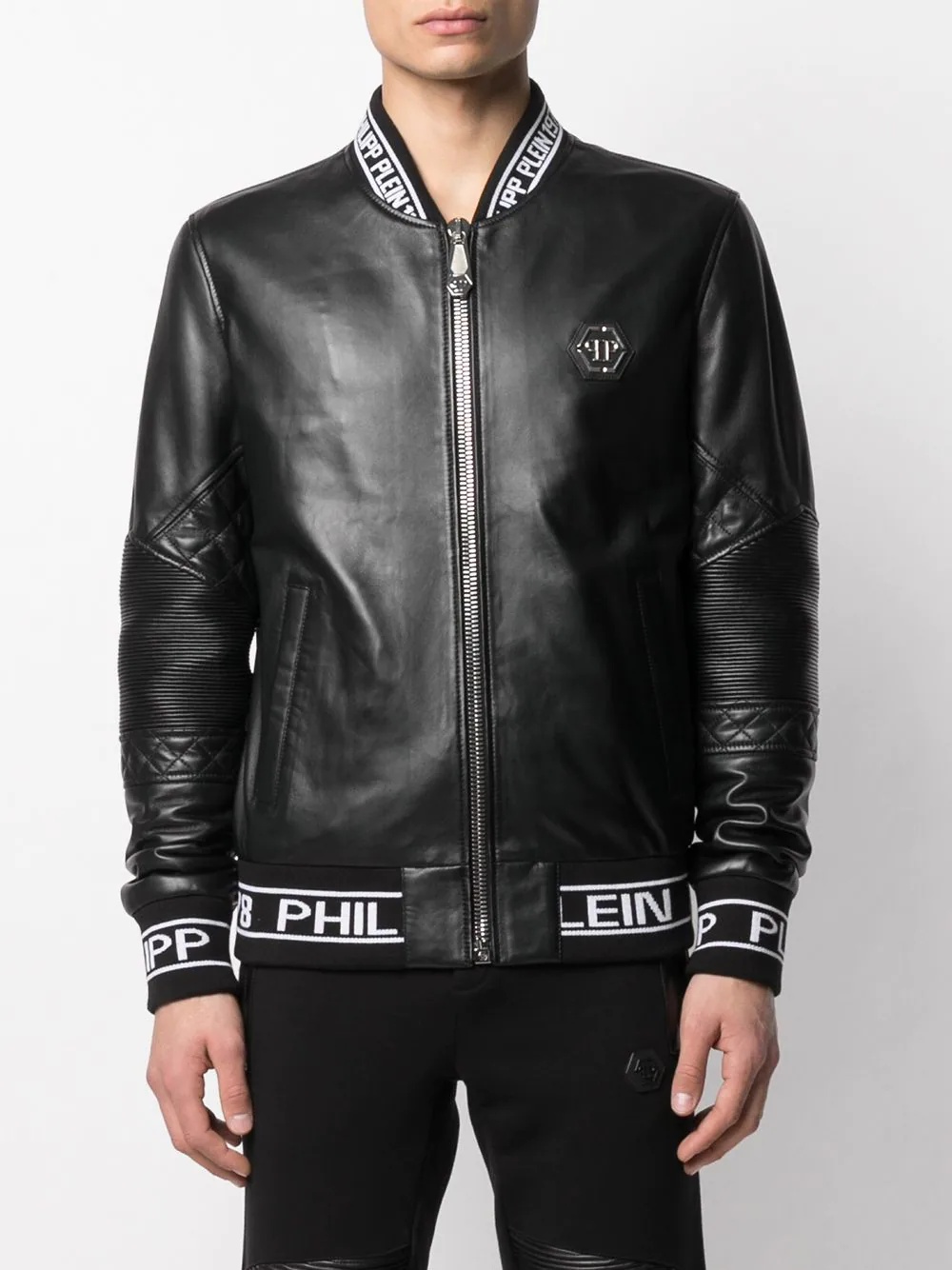 leather jacket with logo elastic - 4