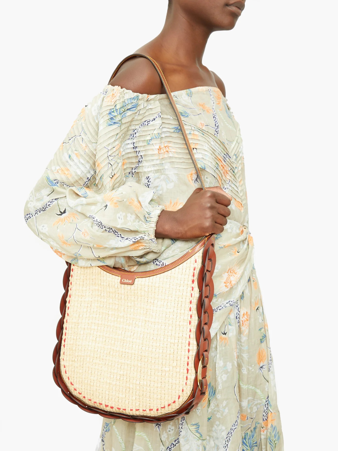 Darryl medium raffia and leather shoulder bag - 3