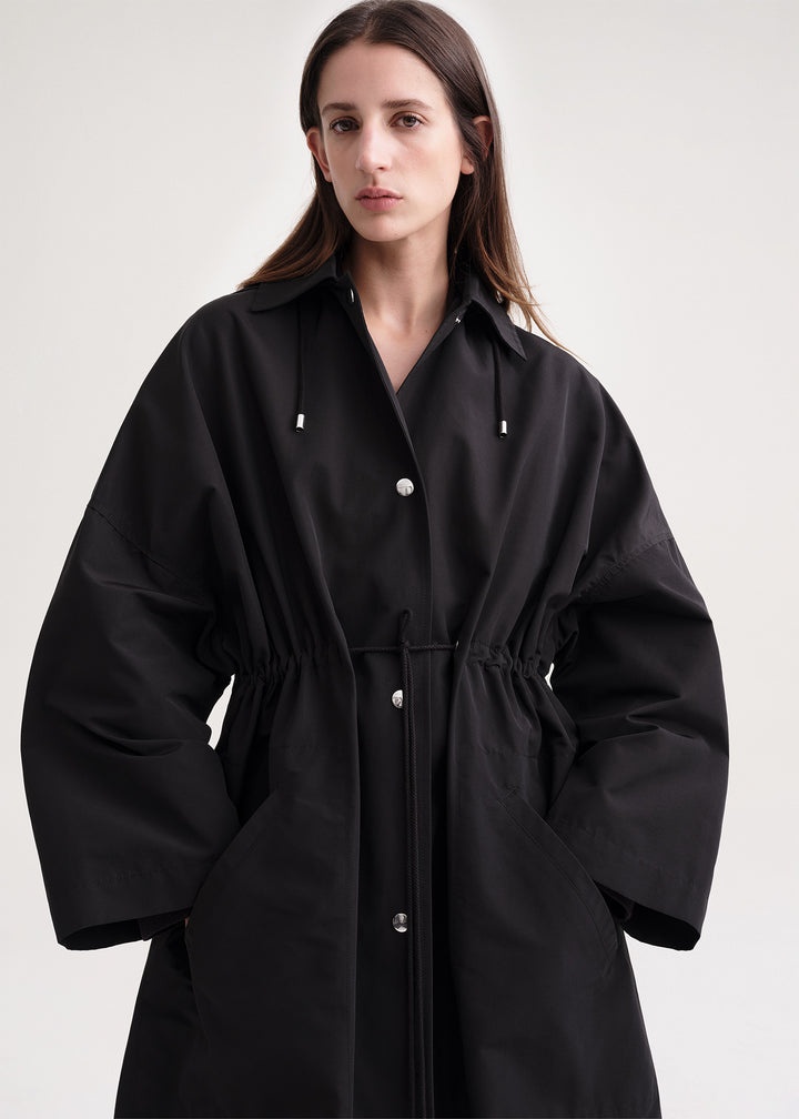 Hooded drawstring parka black - 6