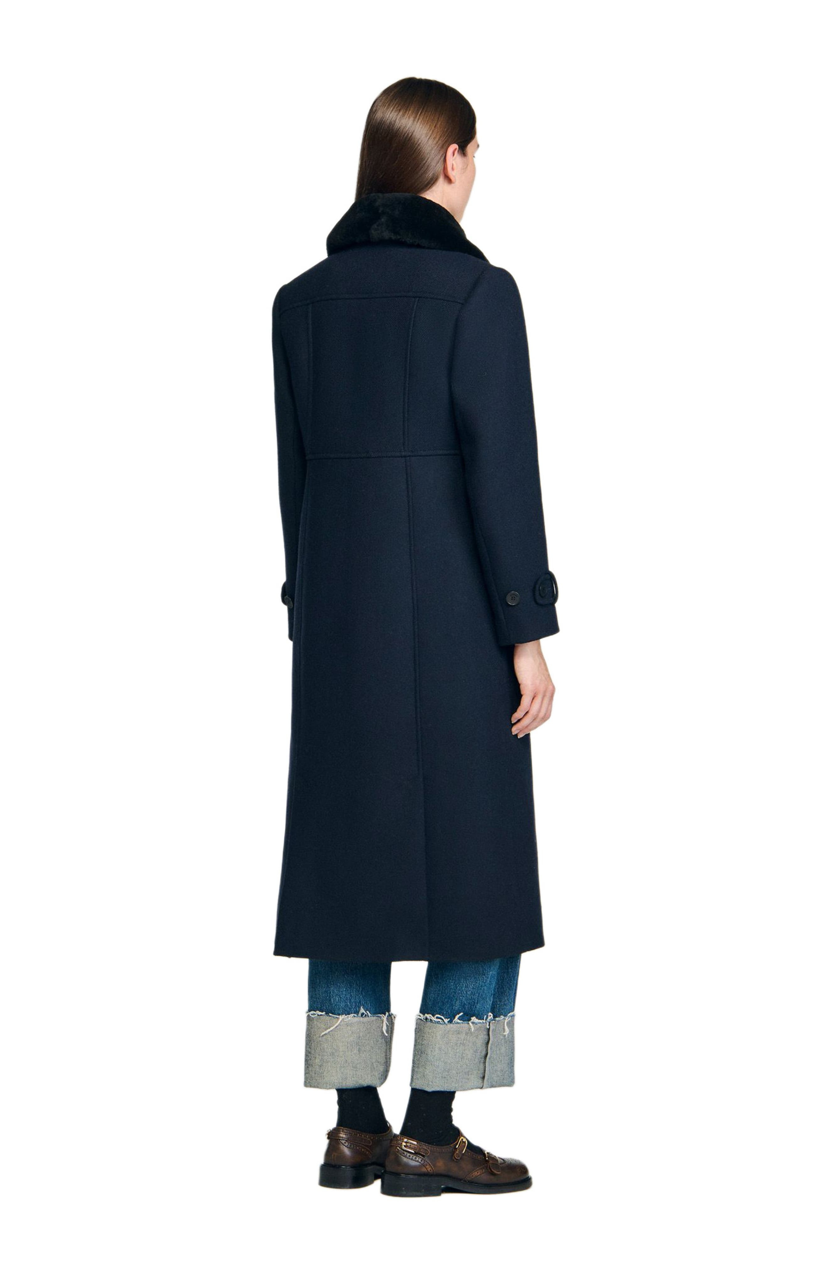SANDRO Long coat with velvet collar in Navy Blue at Nordstrom - 2