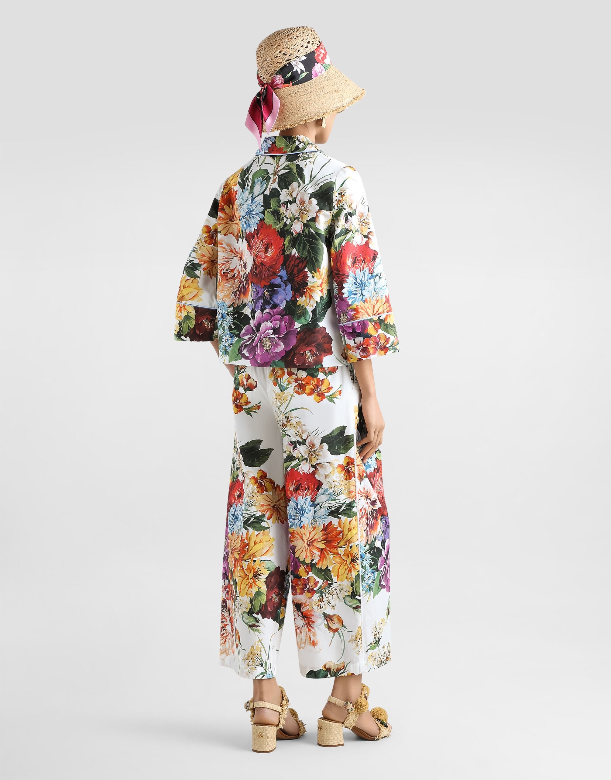 Flower bouquet-print poplin trousers - 3