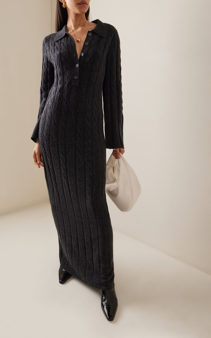 House of Dagmar Cable-Knit Wool-Cashmere Maxi Dress grey outlook
