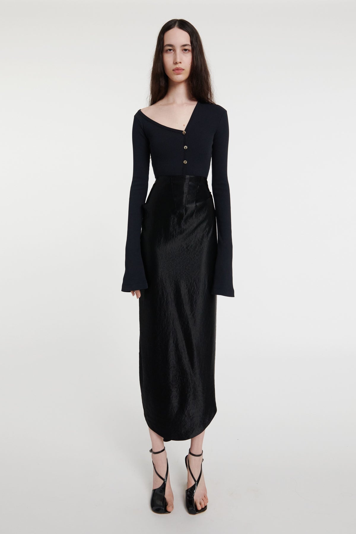 HIGH WAISTED DRAPED SKIRT WITH BACK GATHERING BLACK - 1