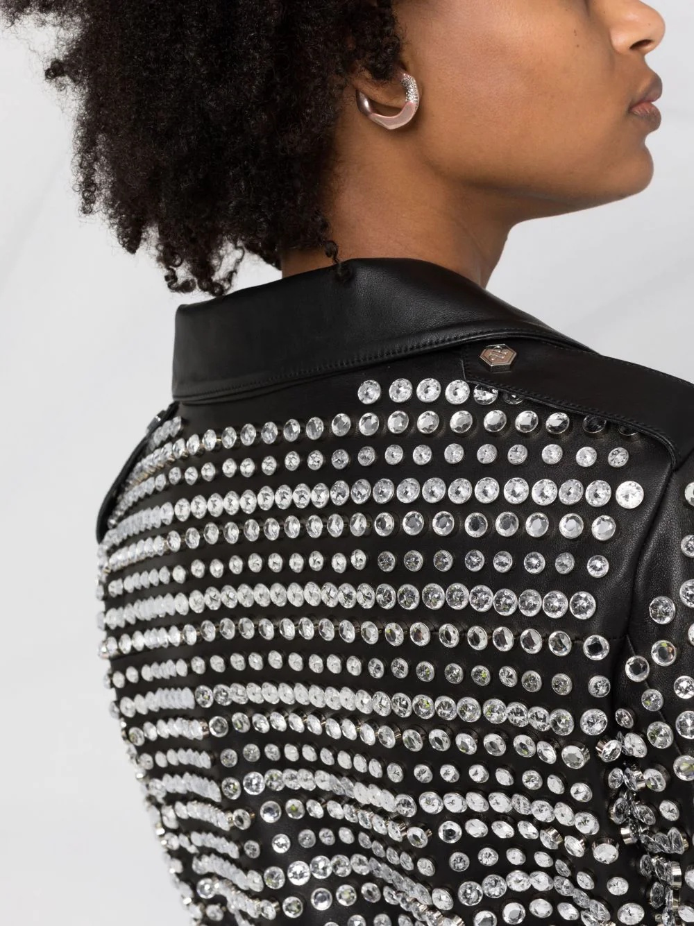 crystal-embellished leather jacket - 5