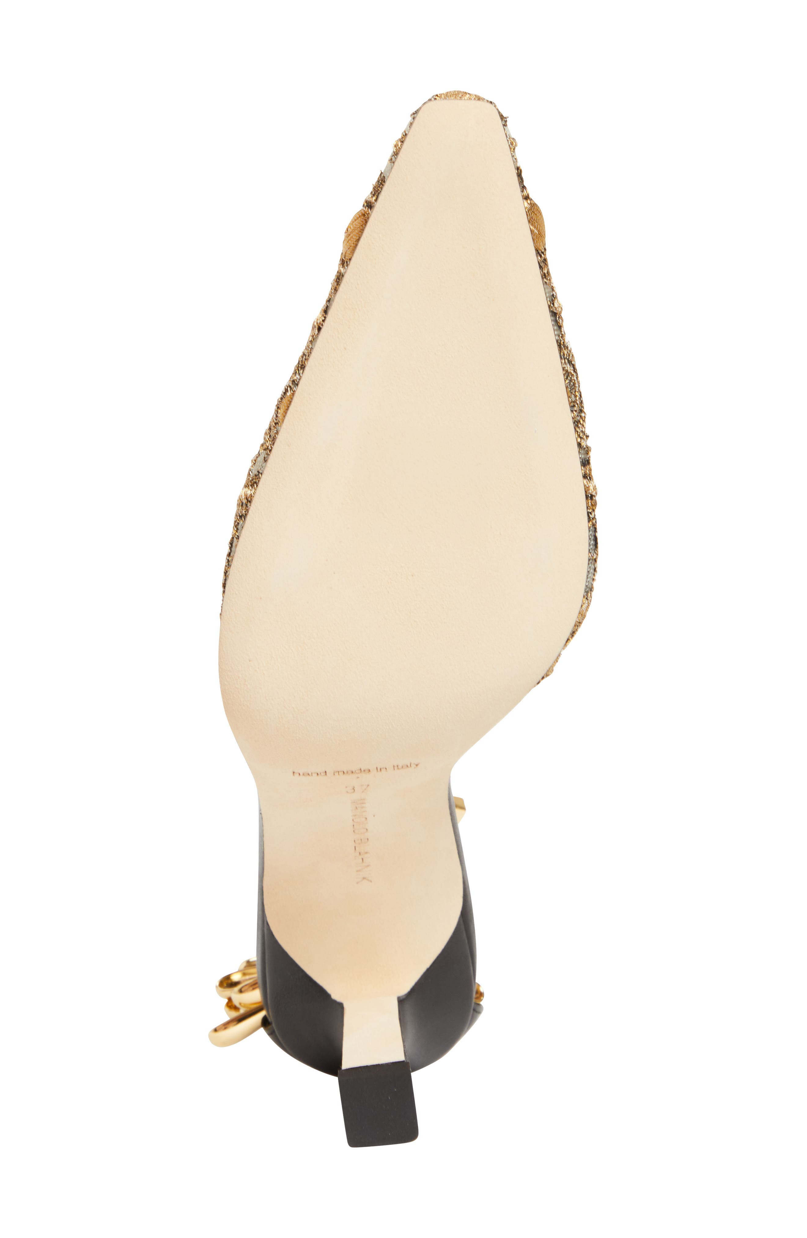 Manolo Blahnik Harniscus Ankle Strap Pump in Yellow Gold/Black at Nordstrom - 6