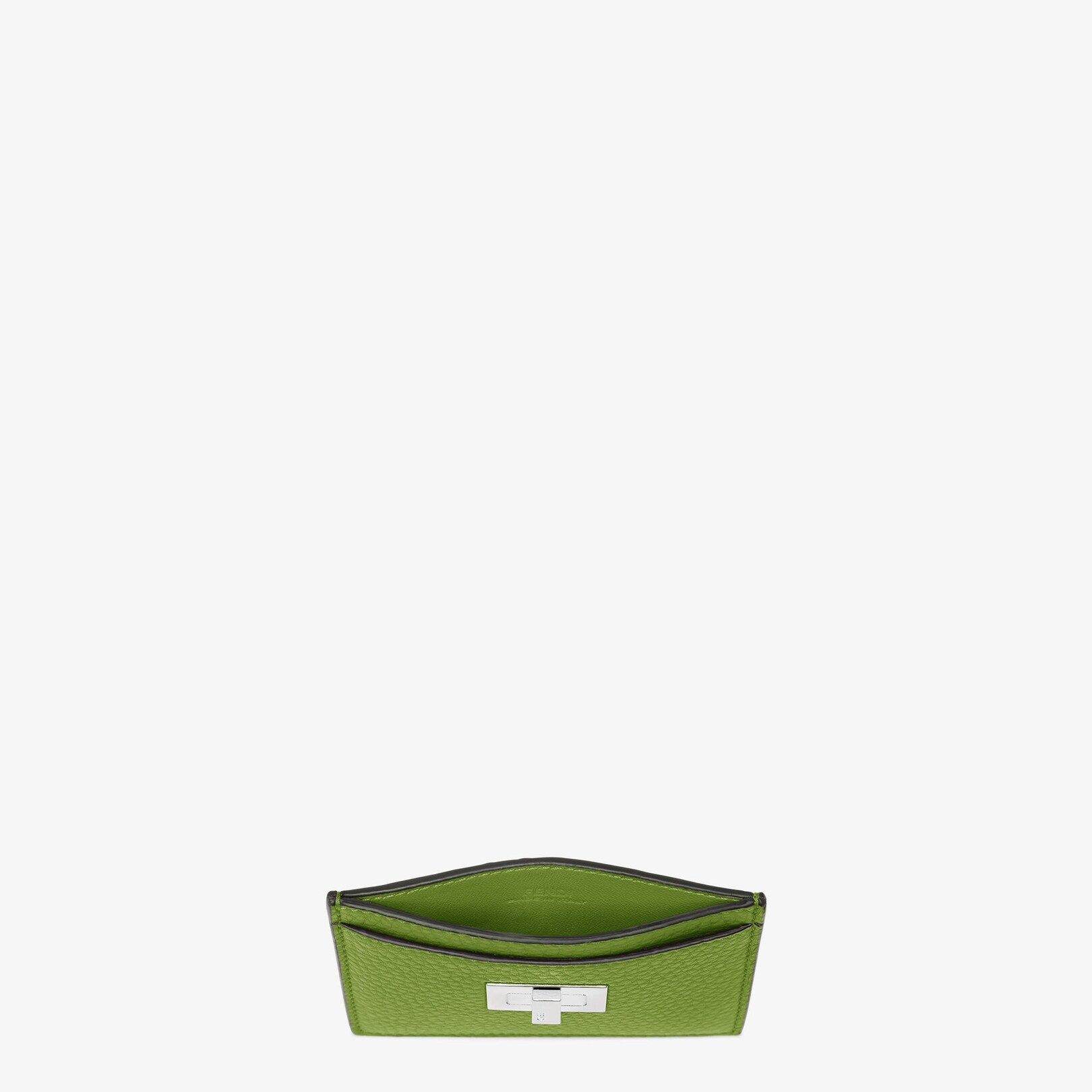 Peekaboo Selleria business card holder. Twist lock. Made of green Cuoio Romano leather. Palladium-fi - 3
