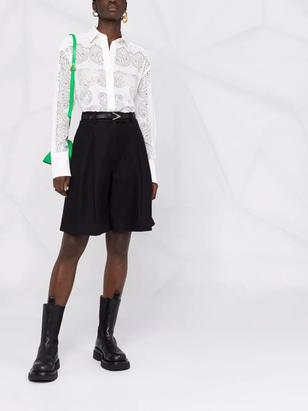 perforated-pattern longlsleeved shirt - 2