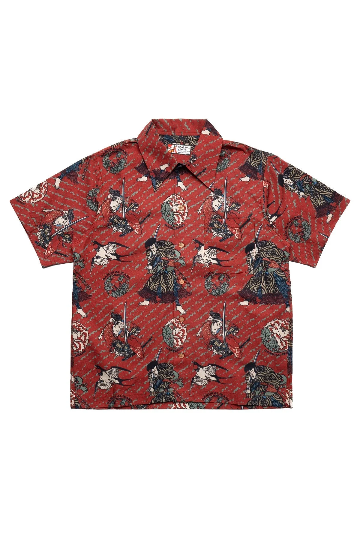 Samurai Pattern Hawaiian Shirt - Red - 1