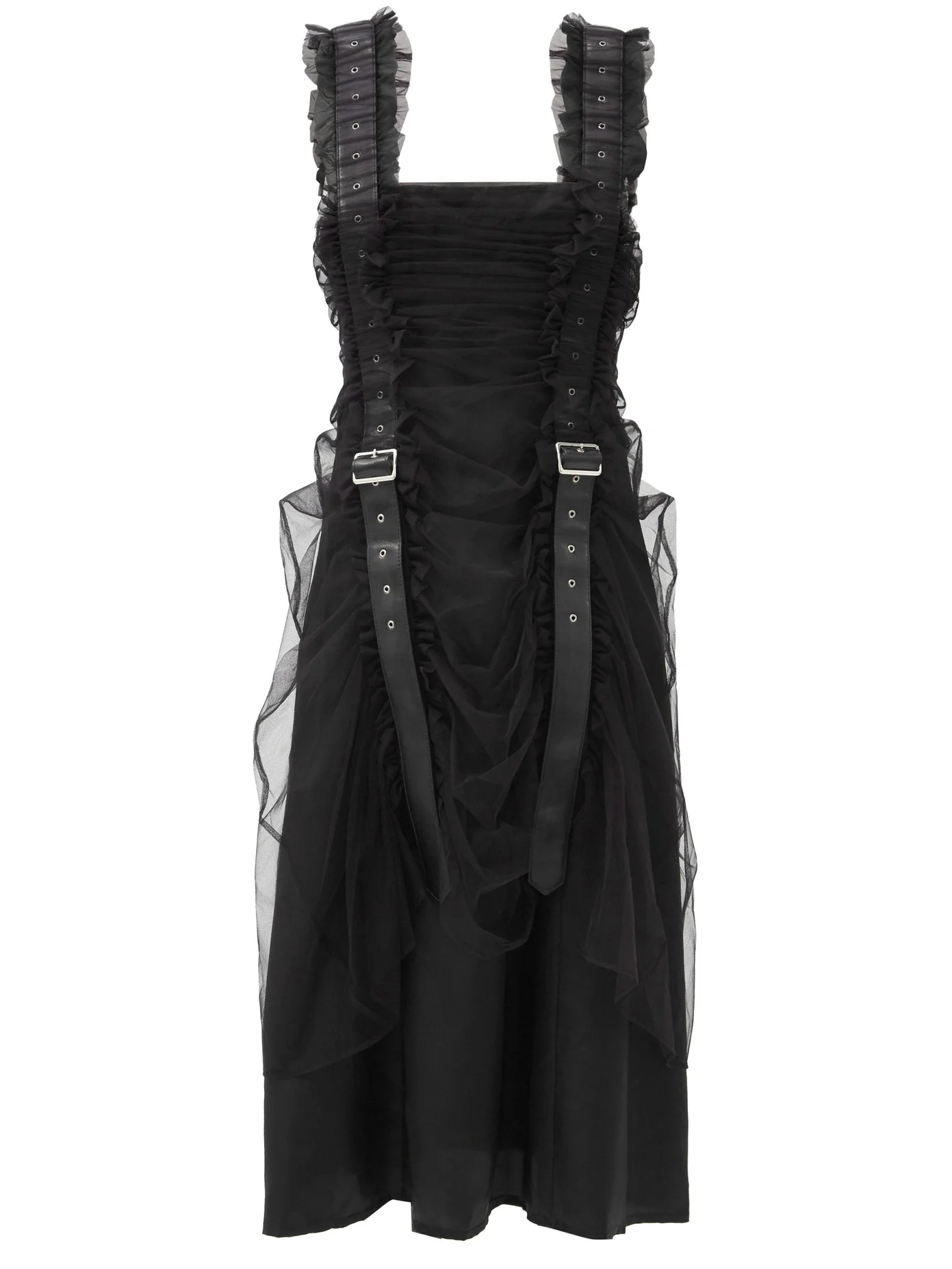 Buckled-strap ruched-tulle midi dress - 1