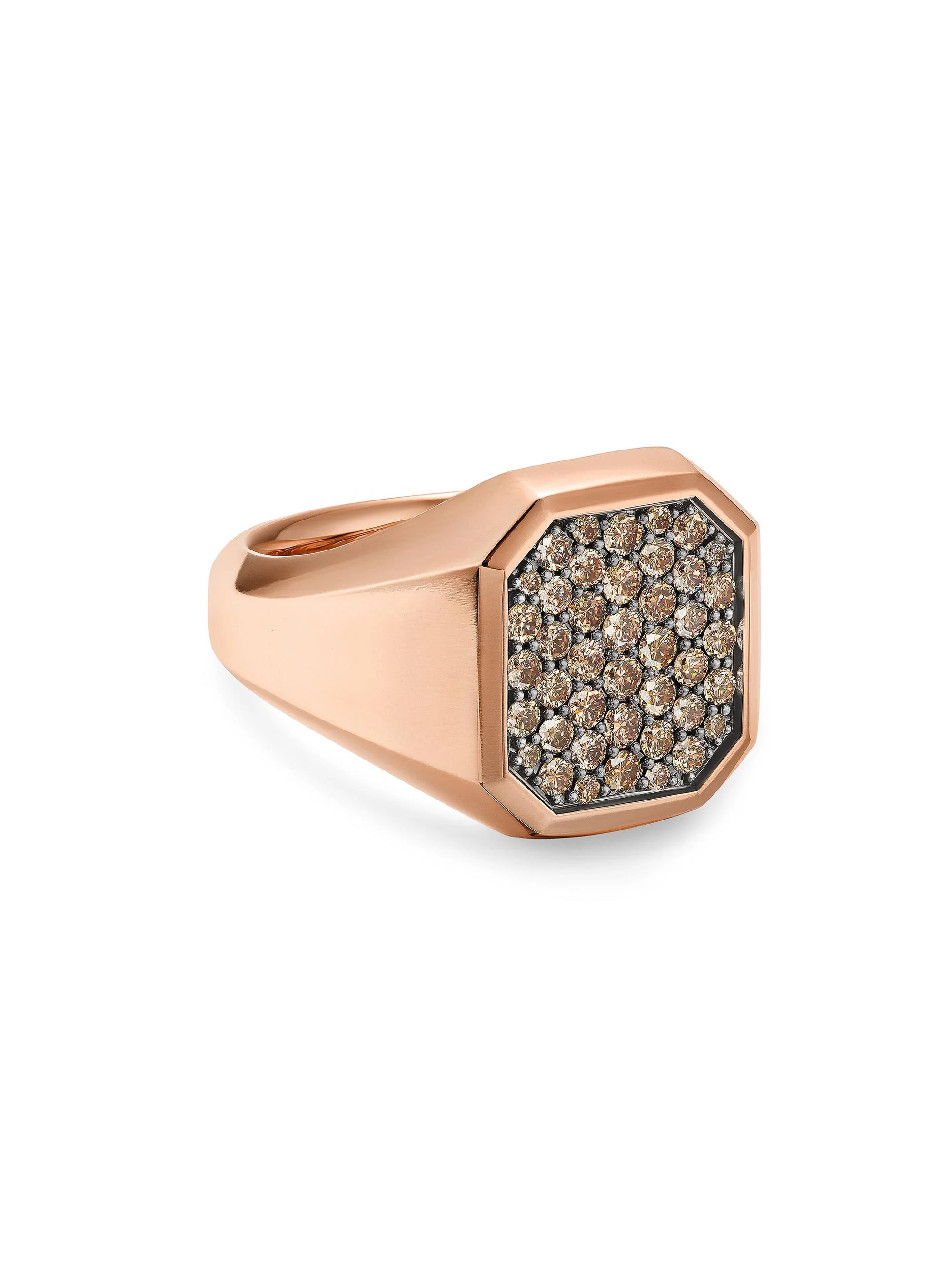 Men's Streamline Signet Ring in 18K Rose Gold - Cognac Diamond - 1
