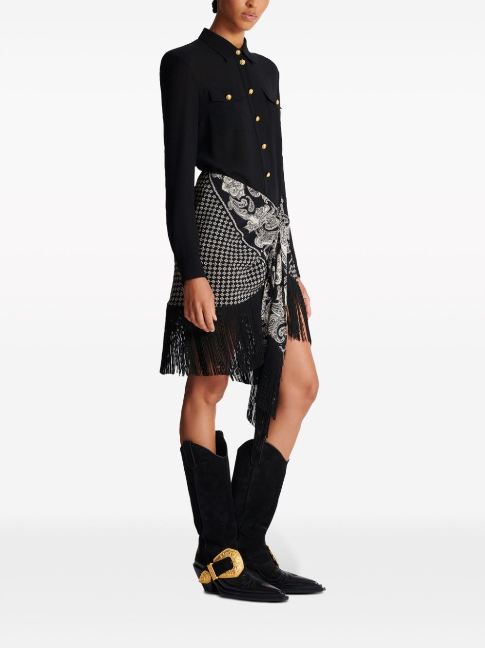 fringed paisley-print silk miniskirt - 3