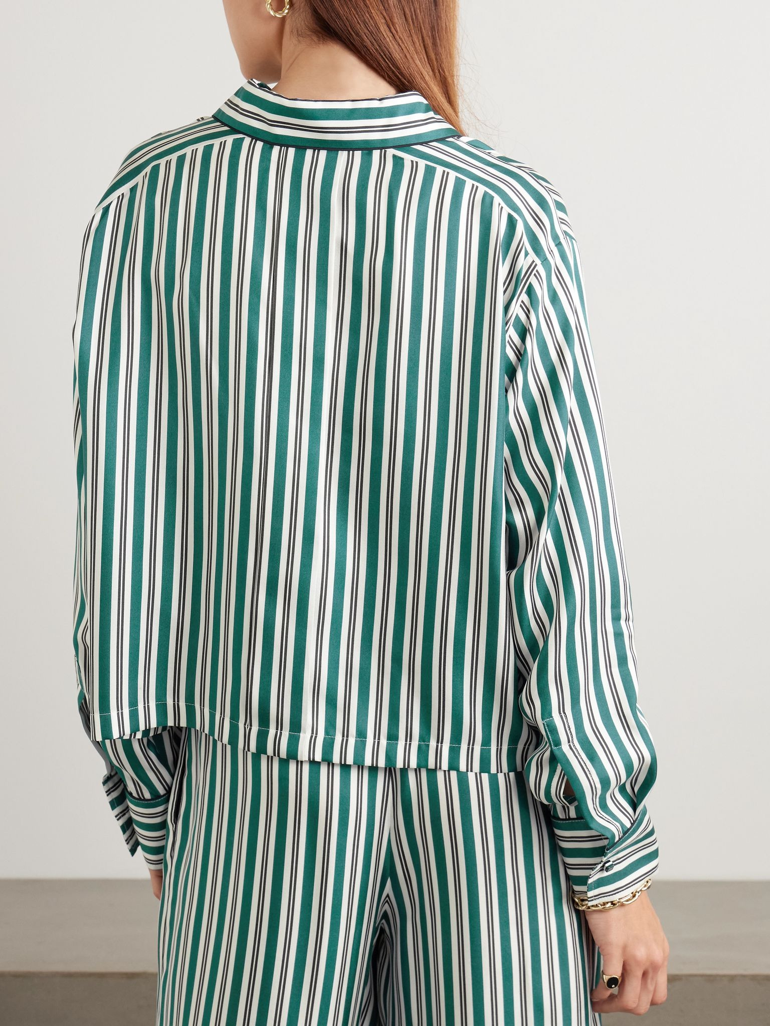 Brama striped silk-twill shirt Dark green - 3