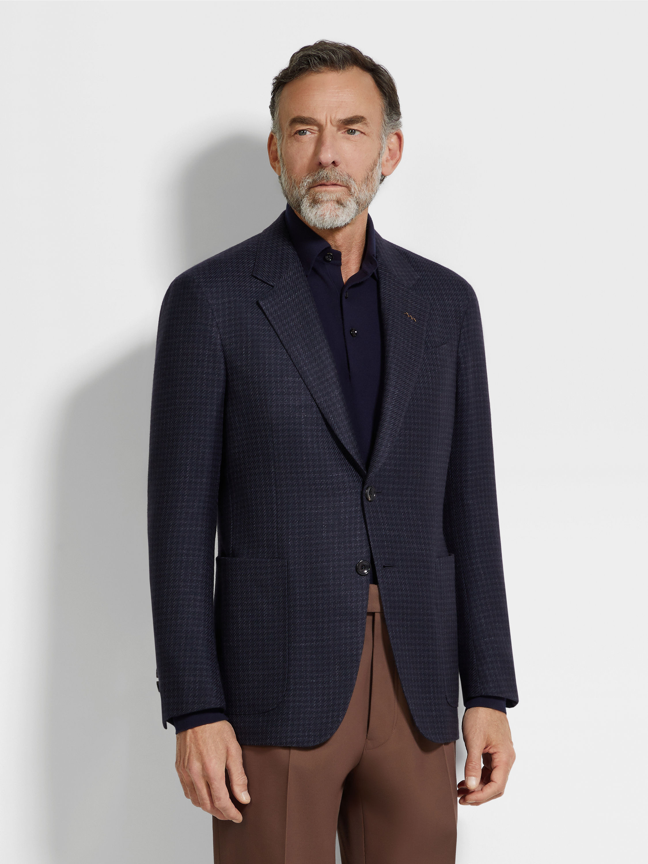 NAVY BLUE SILK CASHMERE AND LINEN JACKET - 4