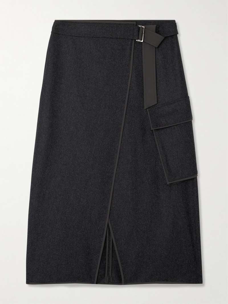 Shell-trimmed Wool-felt Wrap Midi Skirt 1