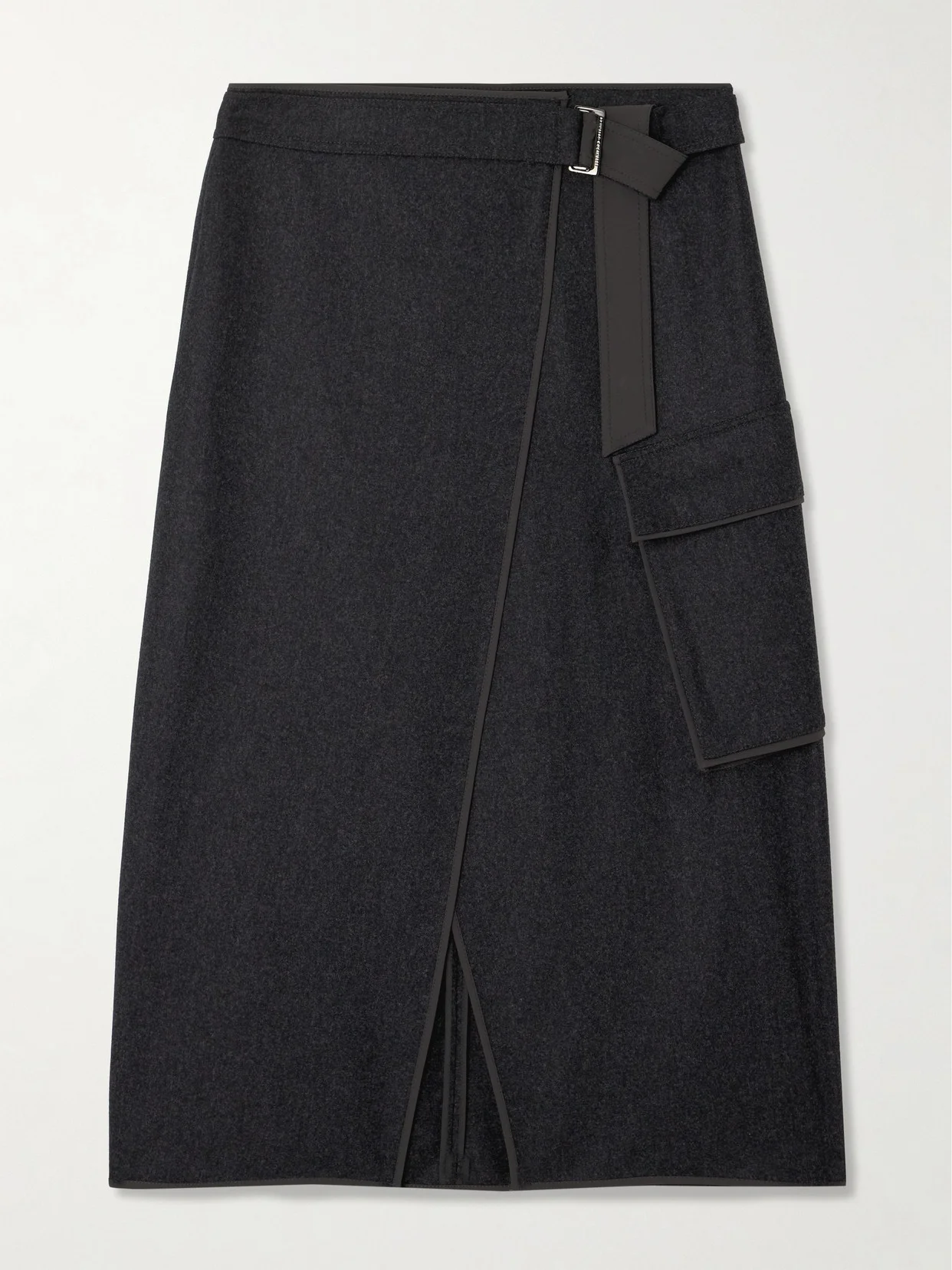 Shell-trimmed Wool-felt Wrap Midi Skirt - 1