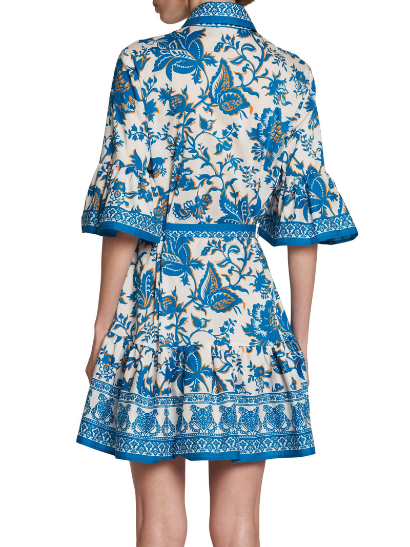 Women's Floral Stretch Cotton Mini-Shirtdress - Stampa Bianco 5