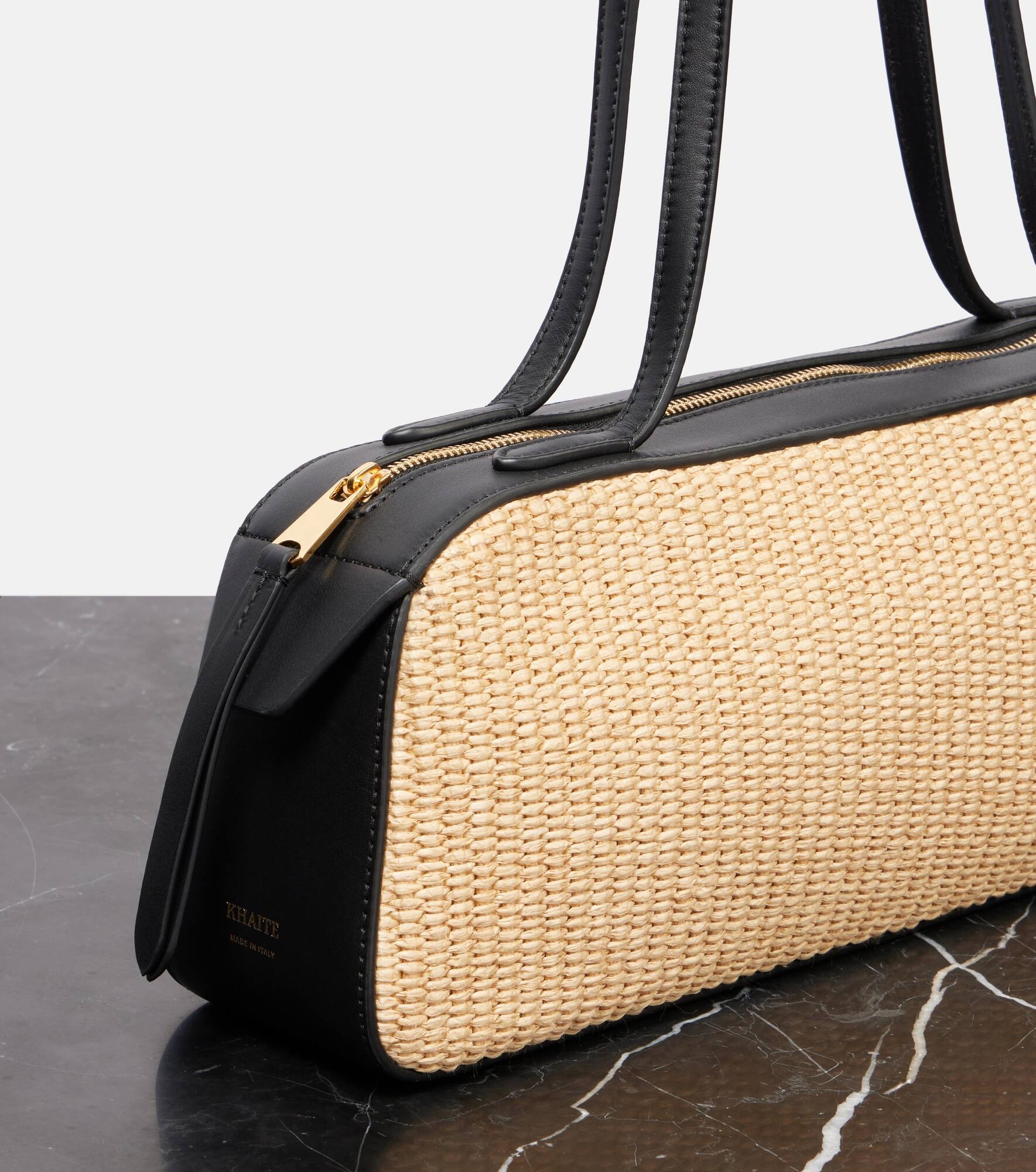Simona leather-trimmed raffia shoulder bag - 6