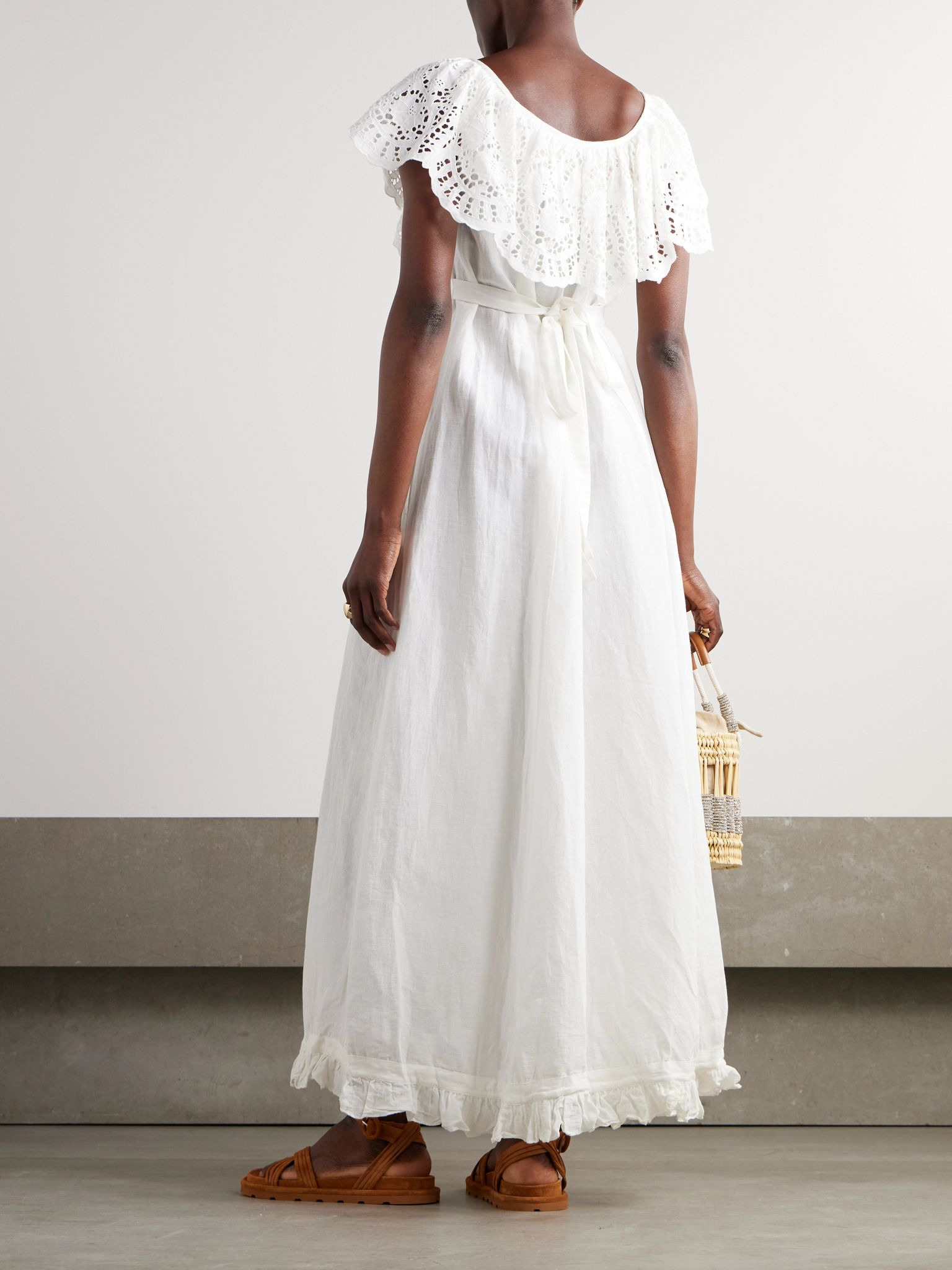 Milos ruffled broderie anglaise linen and cotton-blend maxi dress Off-white - 3