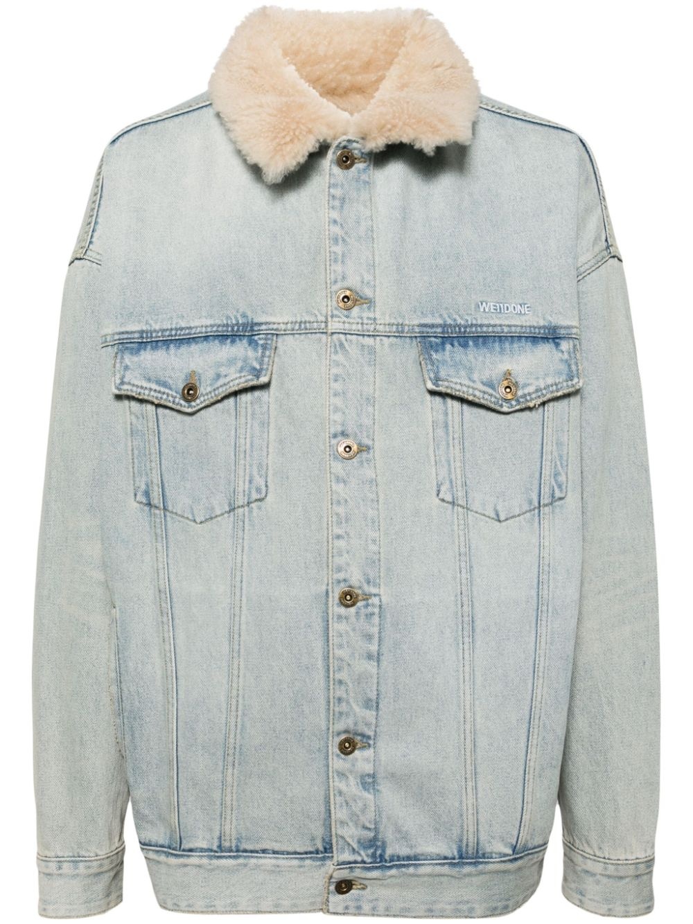 shearling-collar denim jacket - 1