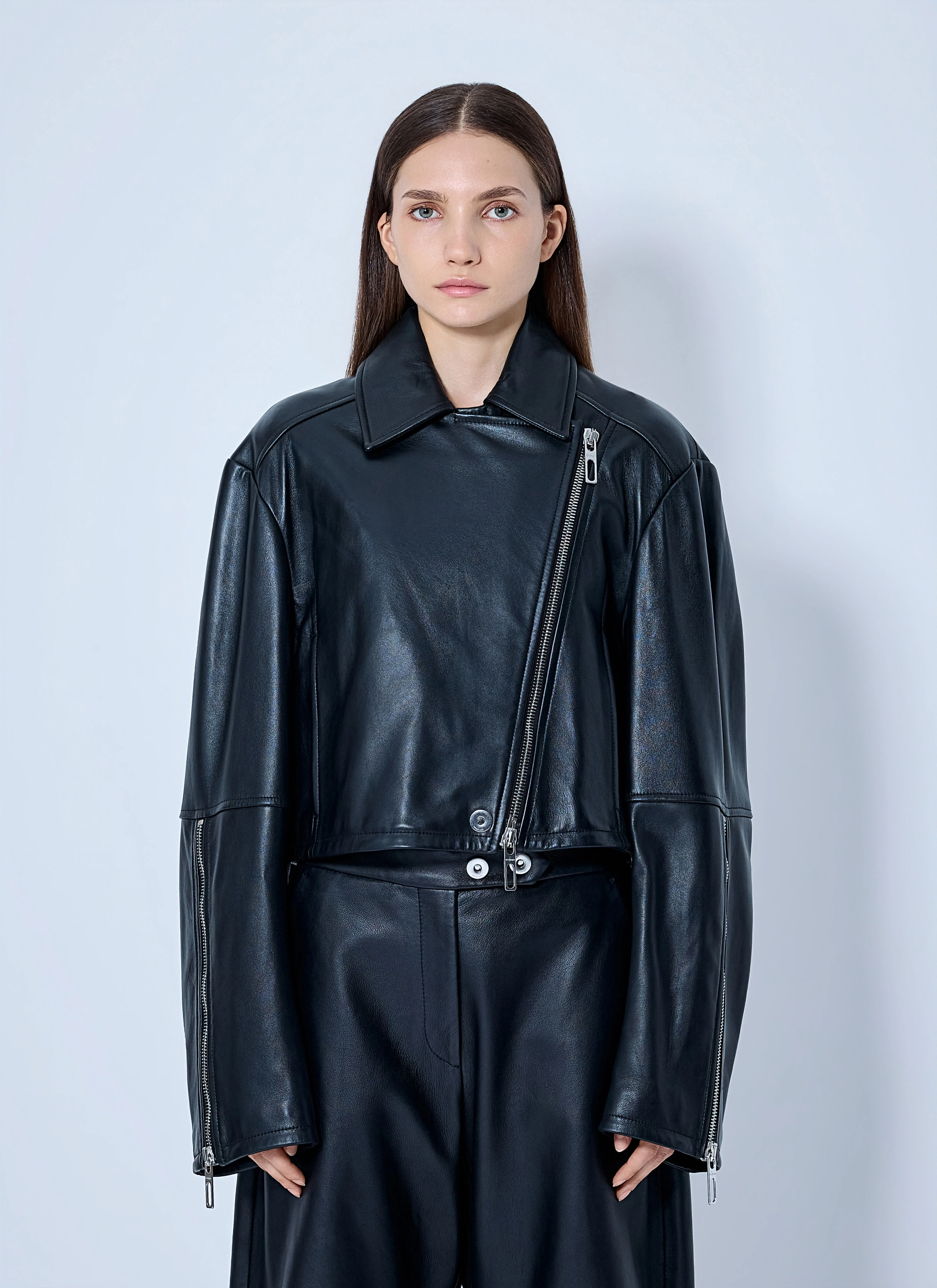 Leather Asymmetrical Zip Jacket - 1