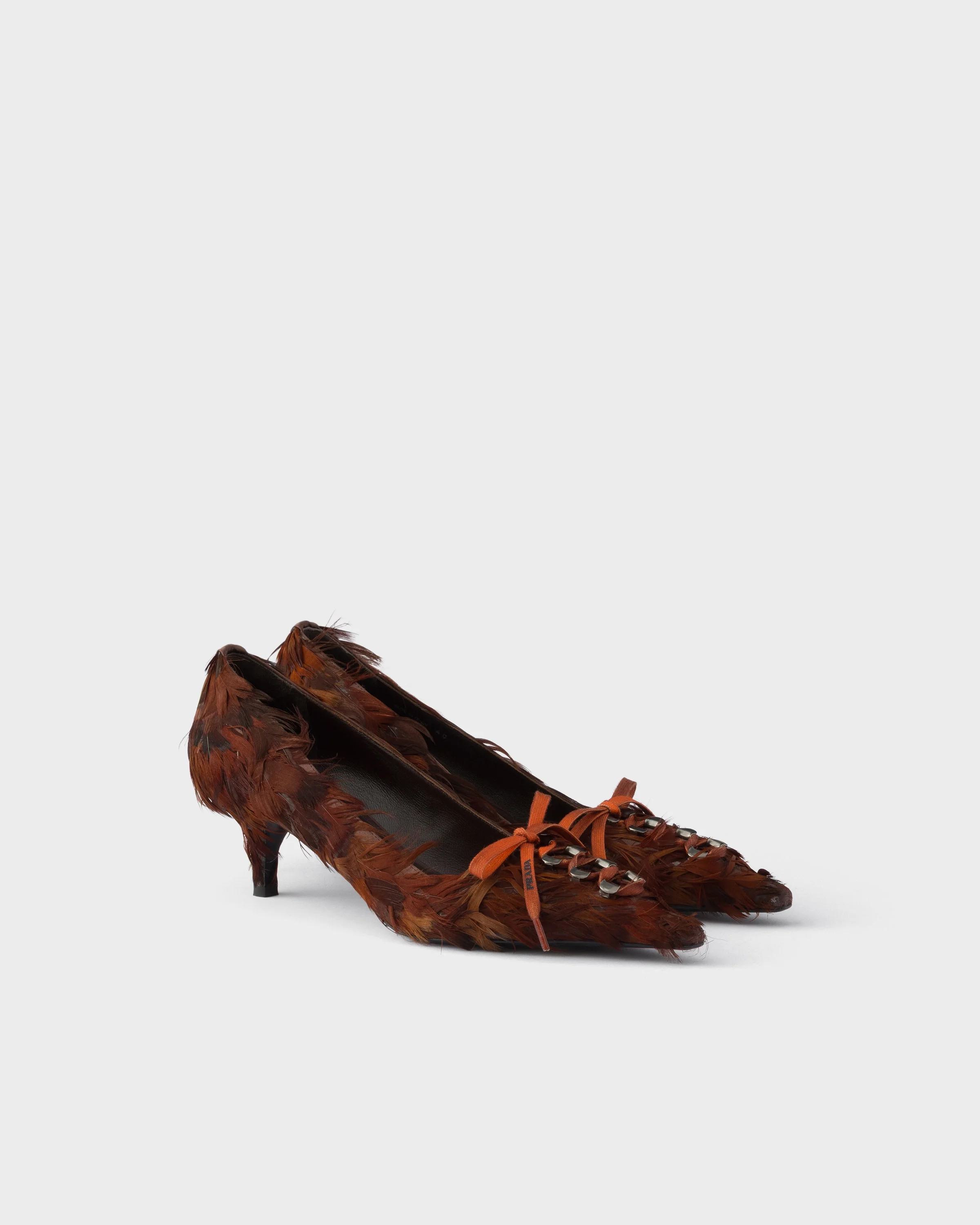 Feather-embellished satin pumps - 1