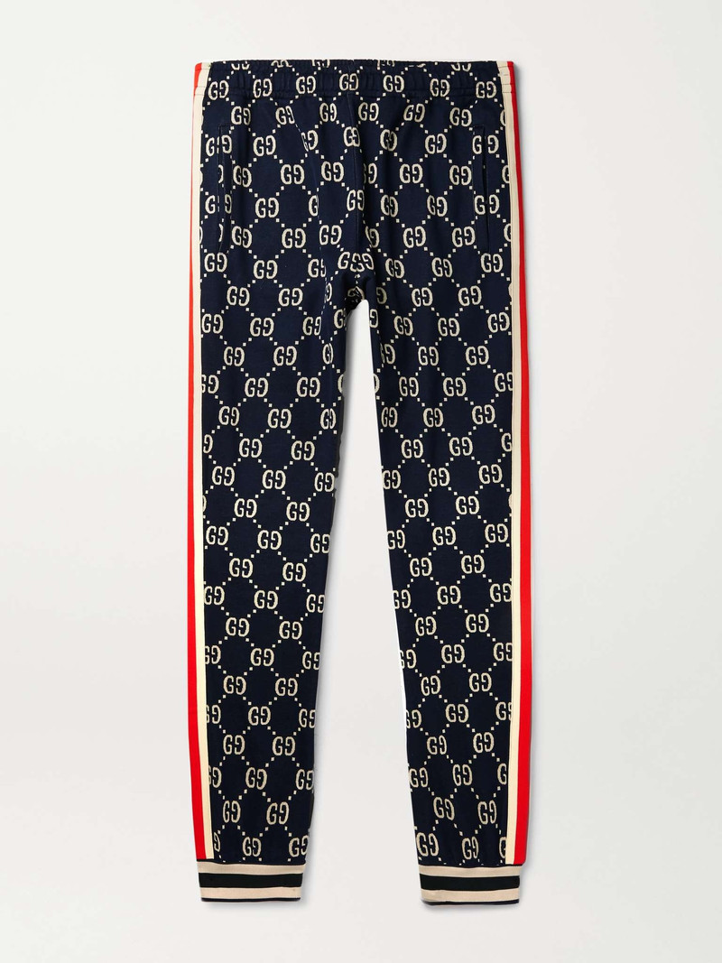 Tapered Striped Logo-Intarsia Cotton Track Pants - 1
