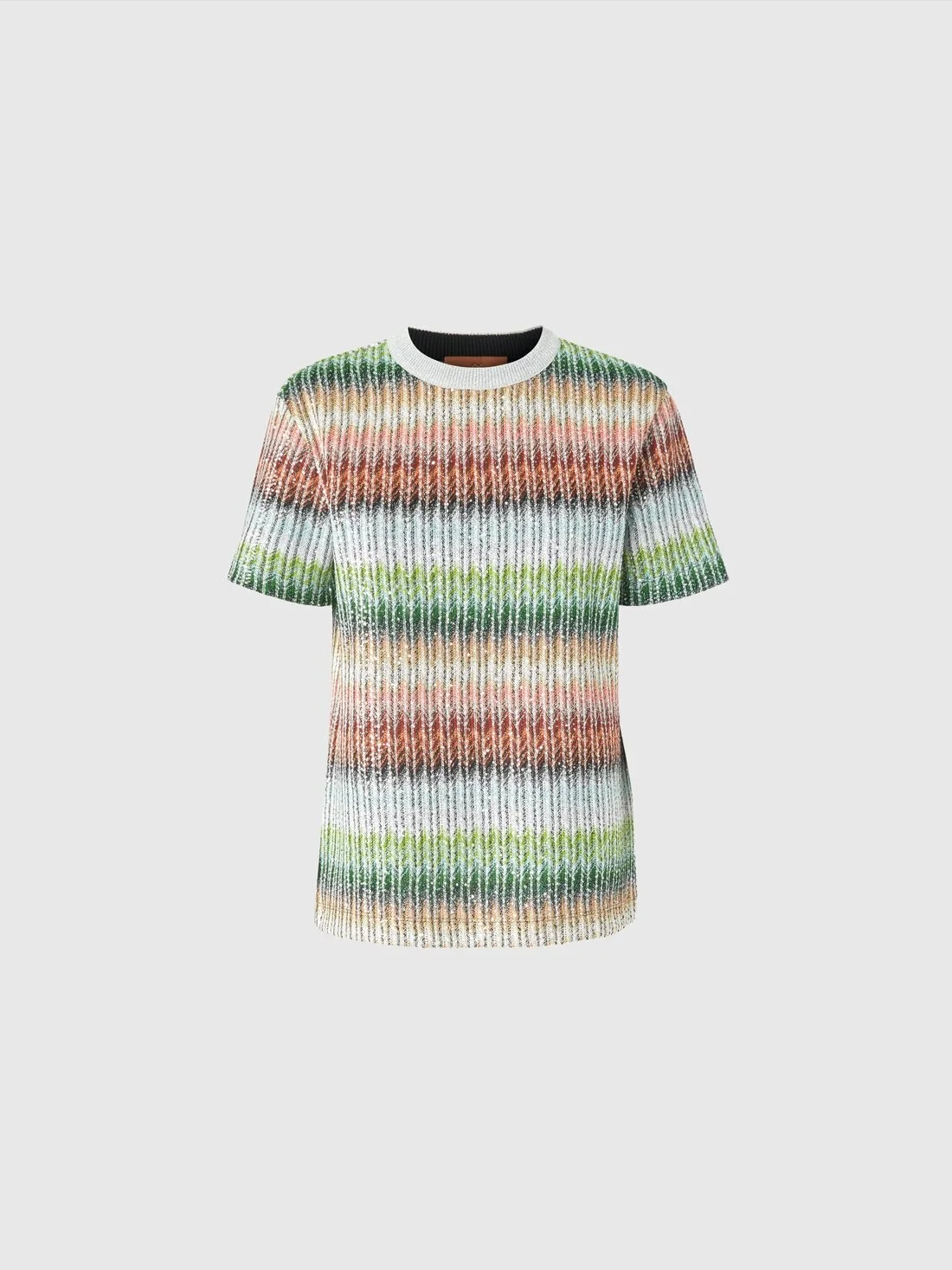Crewneck T-shirt in gradient zigzag knit with sequins - 1