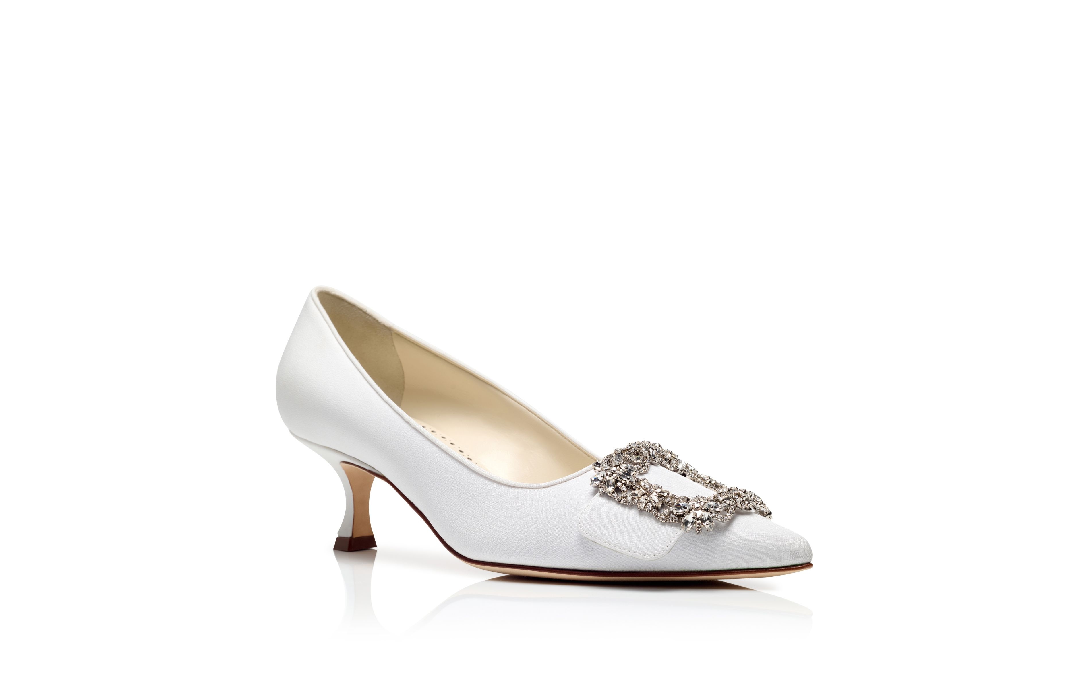 Cream Crepe De Chine Buckle Detail Pumps - 3