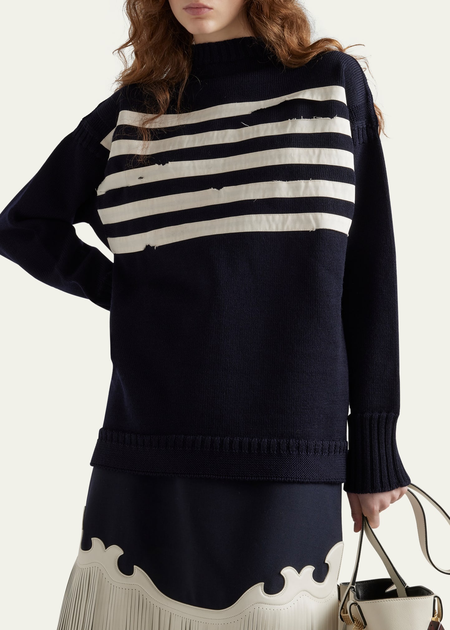 Striped Raw Cut Oversized Wool Sweater - 4