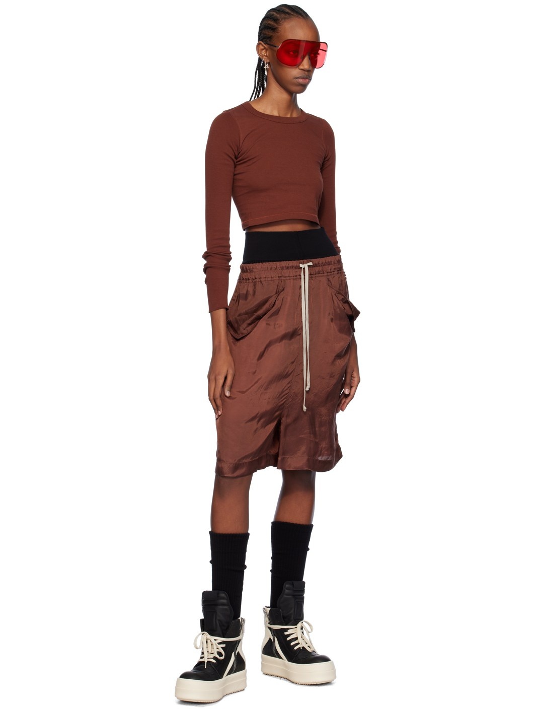Brown Cropped Long Sleeve T-Shirt - 4