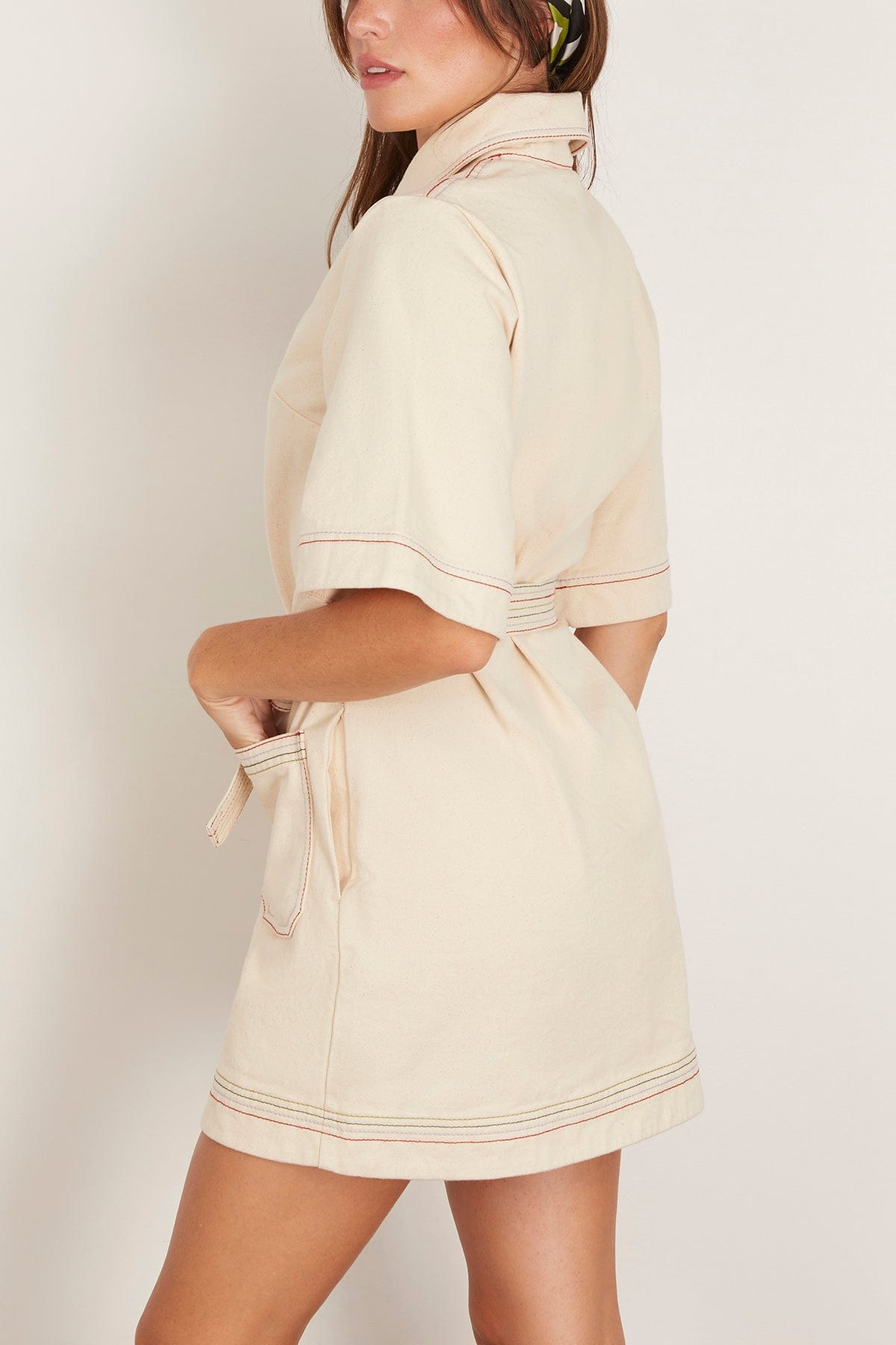 Norma Denim Mini Dress in Cream - 4