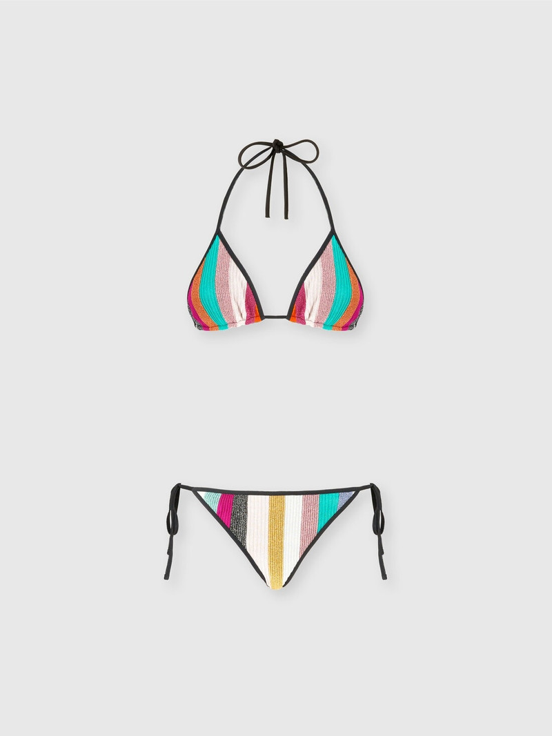Triangle bikini in lamé striped ribbed knit 1