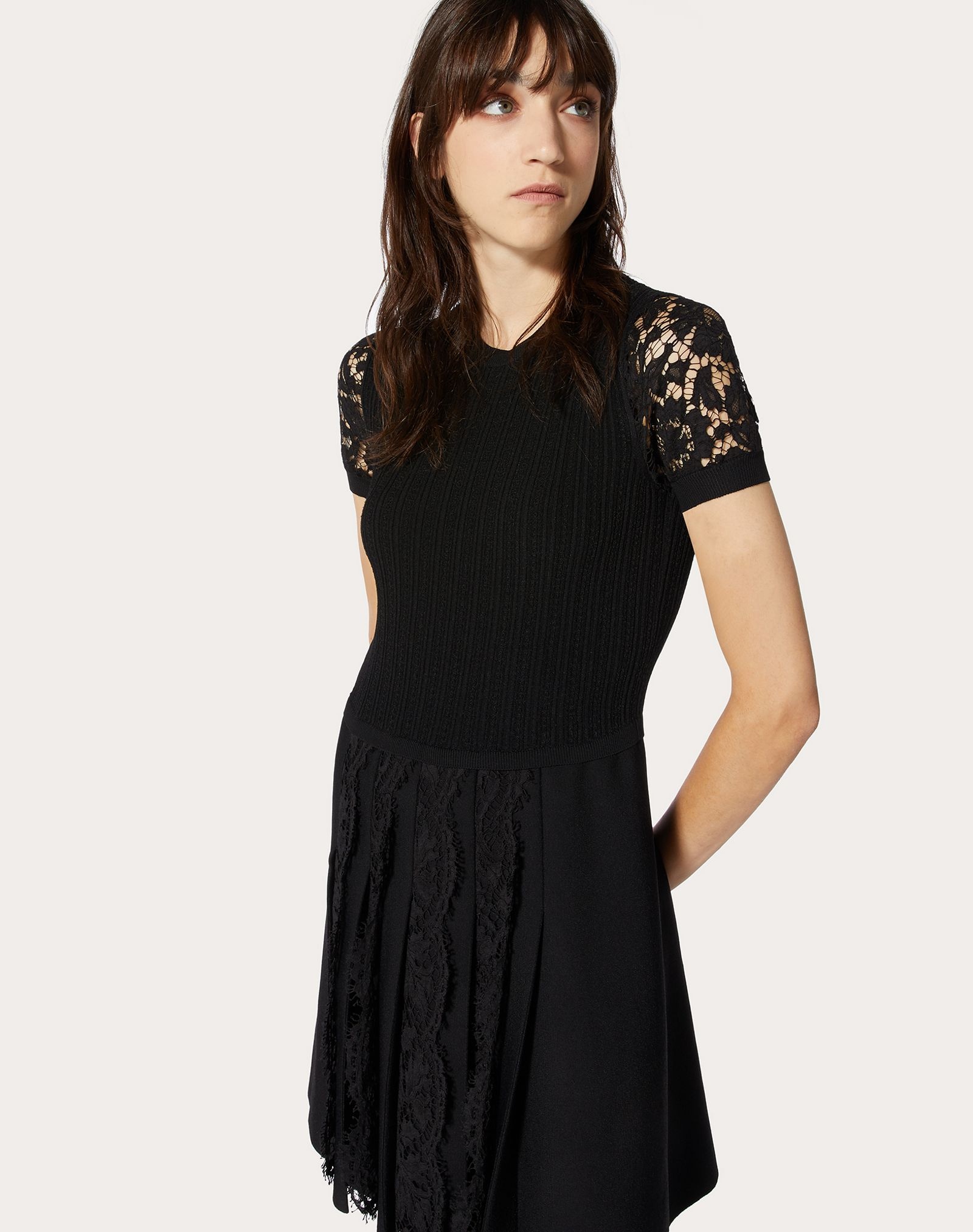 Stretch-Viscose and Heavy Lace Knitted Dress - 5