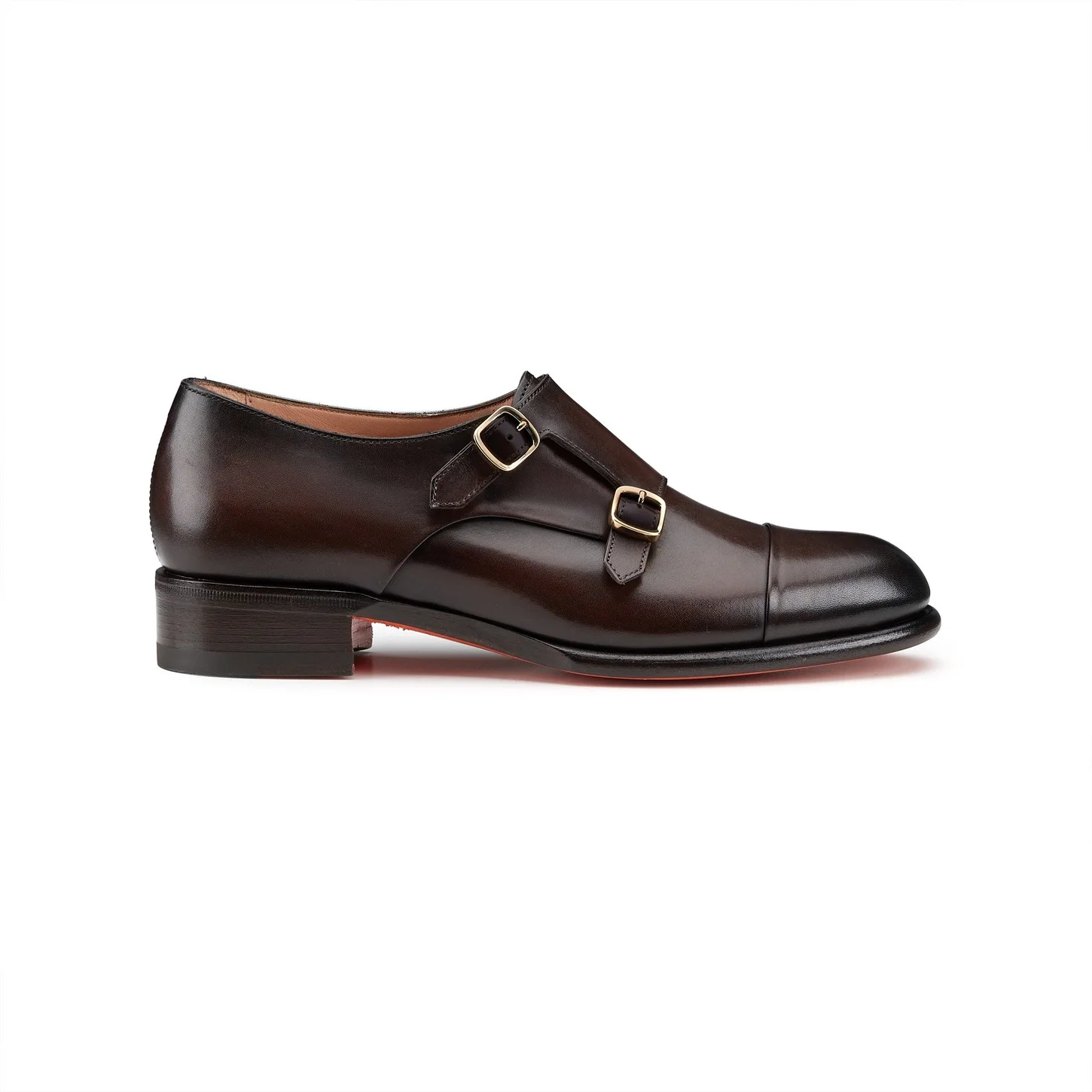 Women's dark brown leather double monk straps shoe - 1