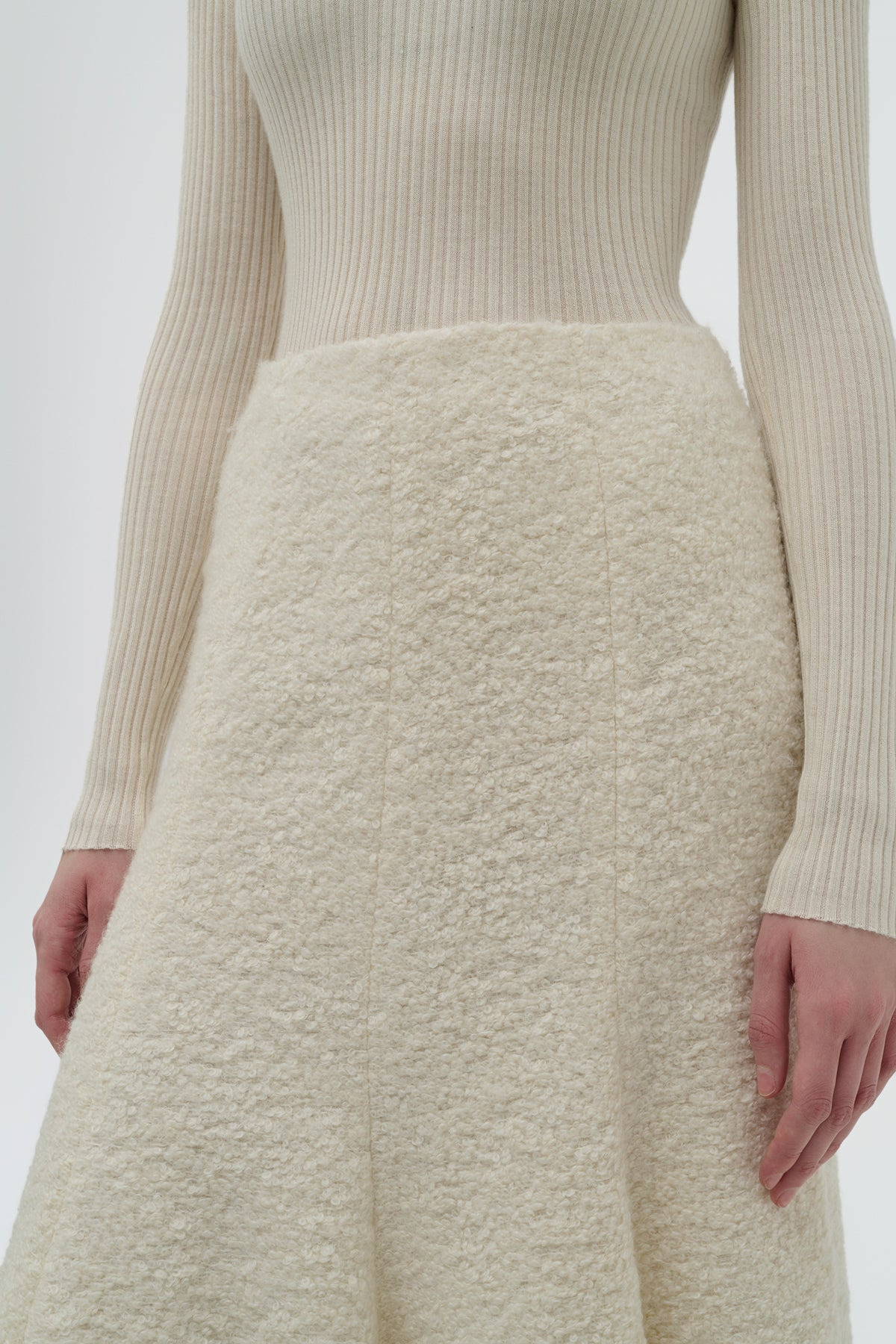 Amy Midi Skirt in Ivory Recycled Cashmere Boucle - 6