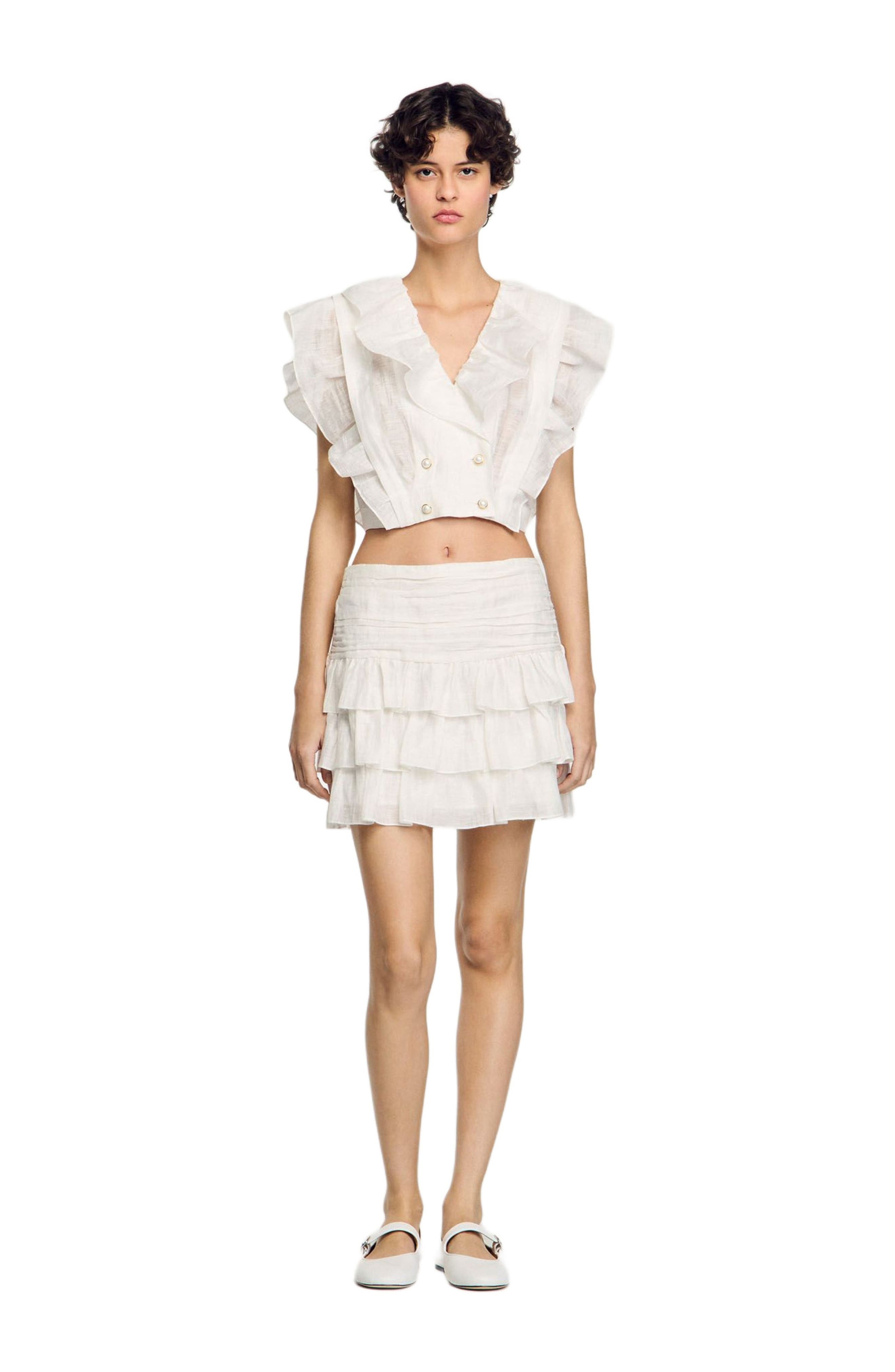 SANDRO Ruffled crop top in White at Nordstrom - 1