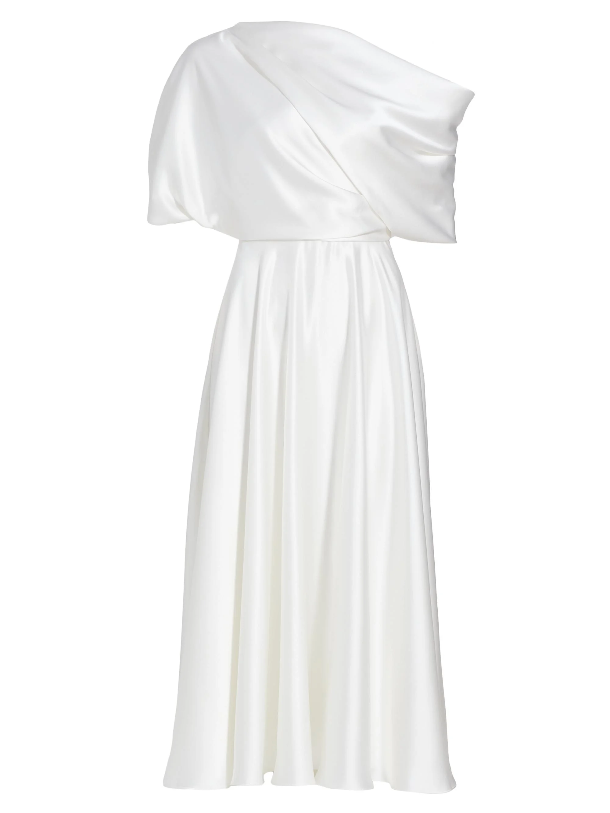 Women's Draped Off-The-Shoulder Satin Midi-Dress - Ivory - 1
