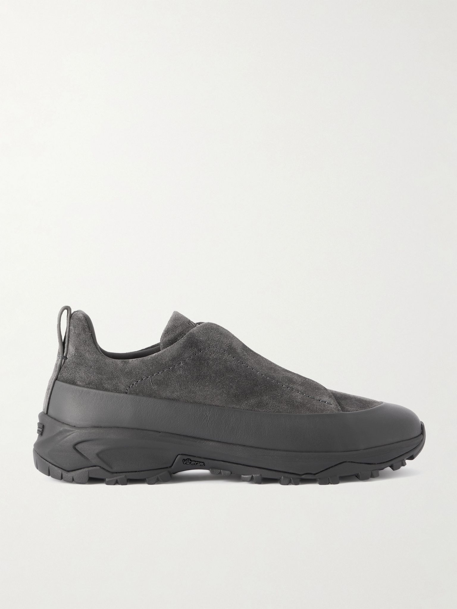 Triple Stitch™ Monte Rubber-Trimmed Suede Slip-On Sneakers Gray - 1
