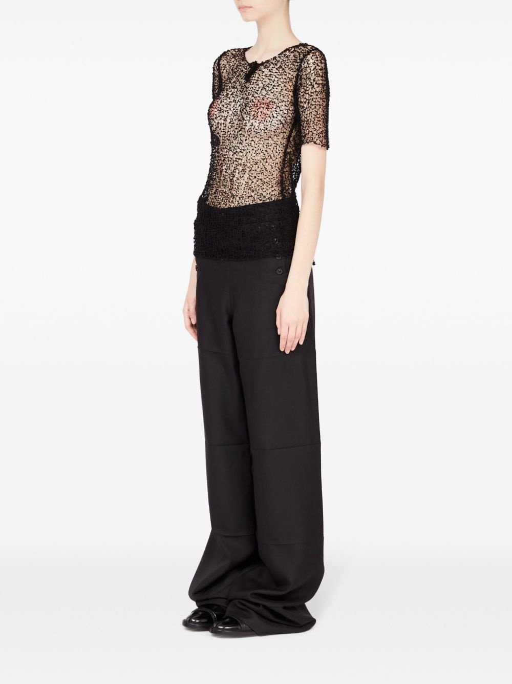 dot-embroidered semi-sheer top - 6