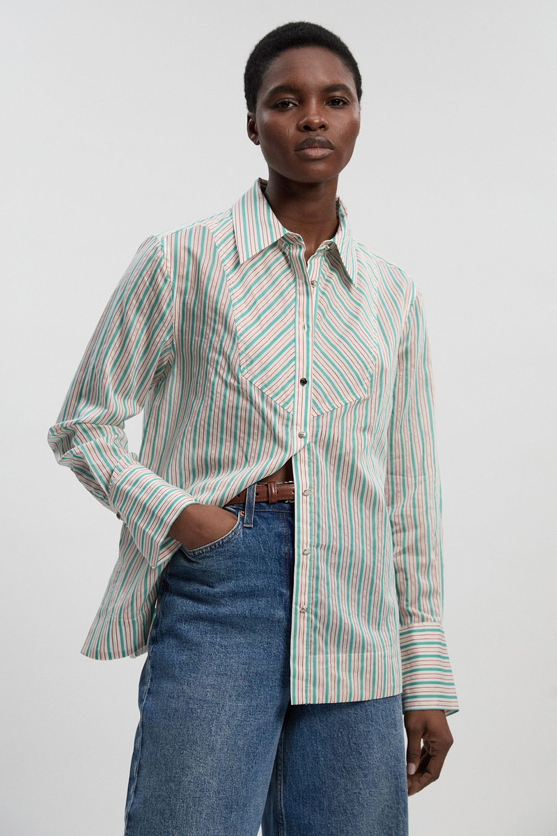 KAREN MILLEN Poplin Stripe BIb Woven Shirt outlook