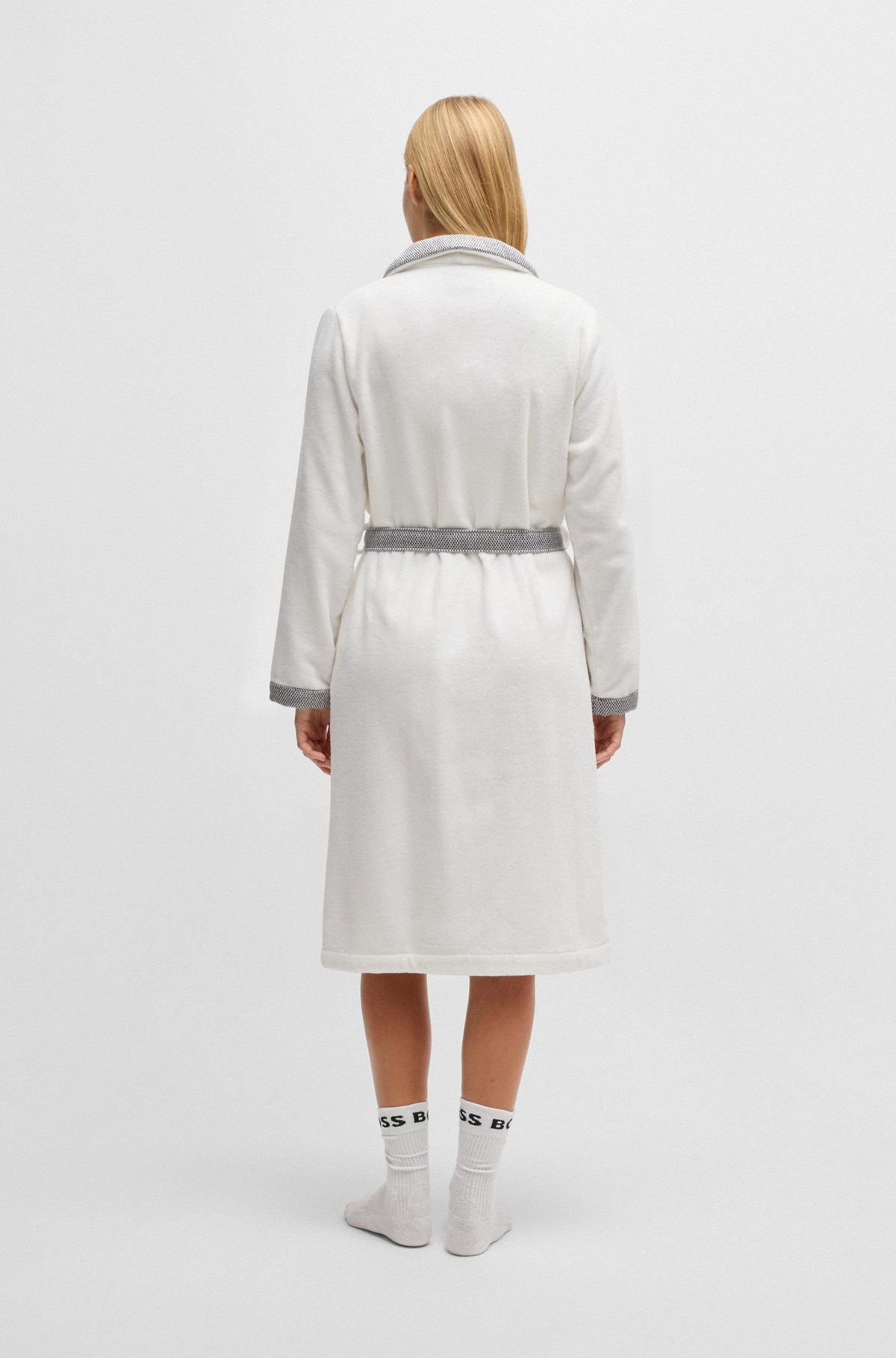 WHITE COTTON-VELVET DRESSING GOWN WITH EMBROIDERED LOGO - 8
