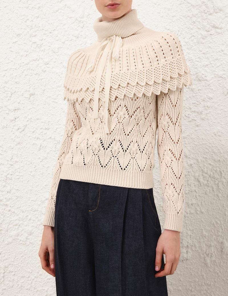 Zimmermann HYPNOTIC RUFFLE COLLAR SWEATER outlook