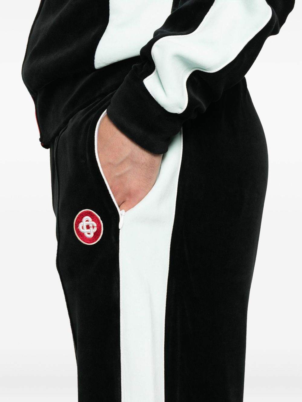 side-stripe velour trousers - 5