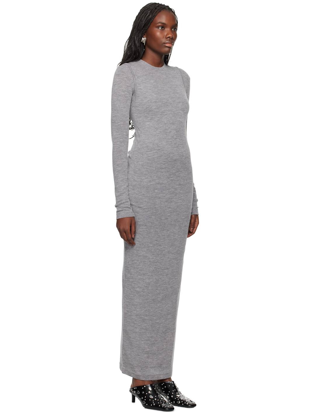 Gray Lightweight Slub Wool Maxi Dress - 2